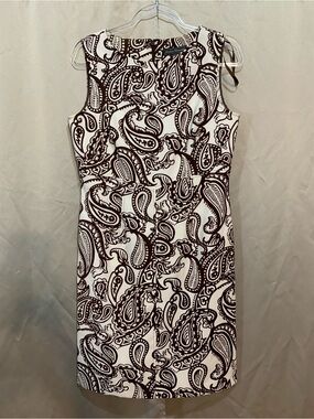 Jessica Howard White Sleeveless Dress with Brown Paisley Print 121/4